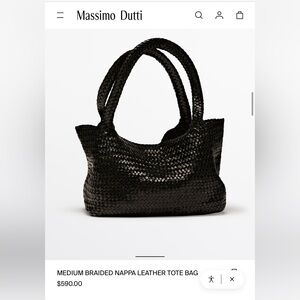 Massimo Dutti NWT medium Nappa leather black woven tote bag 6916/604